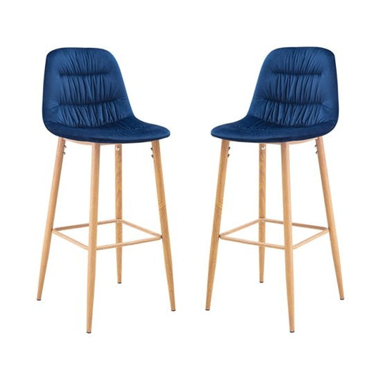 Harper Blue Velvet Bar Stools In Pair