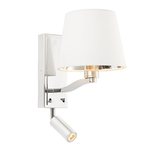 Harvey 1 Light White Shade Wall Light And Spotlight In Bright Nickel