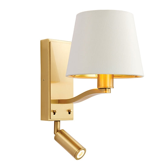 Harvey 1 Light White Shade Wall Light And Spotlight In Brushed Gold