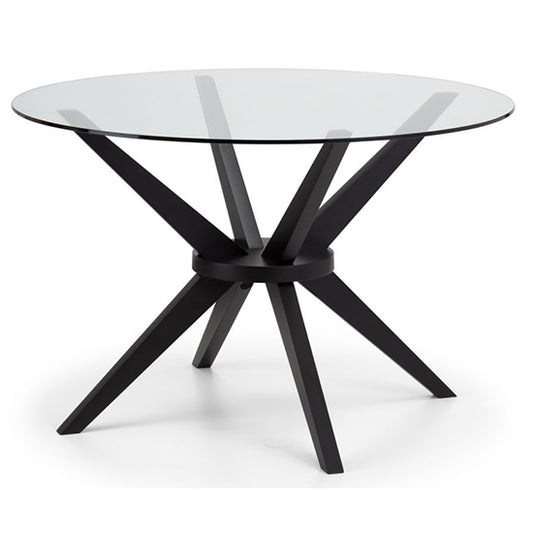 Hayden Round Clear Glass Dining Table With Black Wooden Legs
