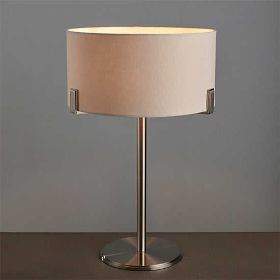 Hayfield Pale Grey Cylinder Shade Table Lamp In Nickel