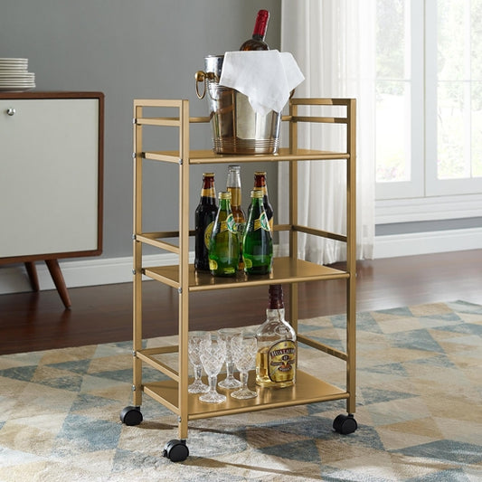 Helix Metal Drinks Trolley In Gold With 3 Shelves
