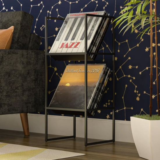 Helix Vinyl Record Storage Stand In Black With 2 Shelves