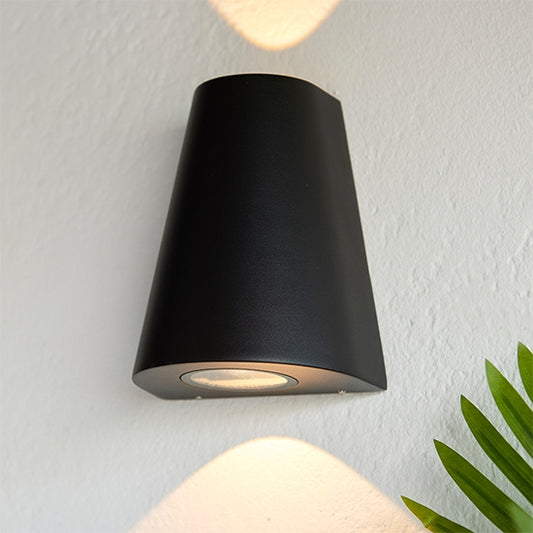 Helm 2 LED Lights Wall Light In Textured Black With Clear Glass Diffuser
