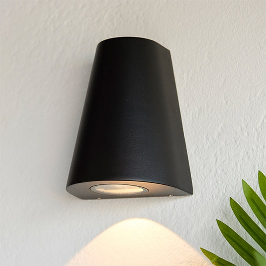 Helm LED Wall Light In Textured Black With Clear Glass Diffuser