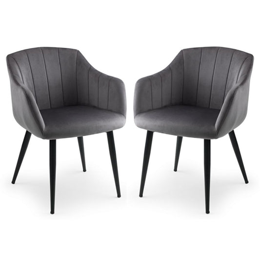 Hobart Scalloped Grey Velvet Dining Chairs In Pair