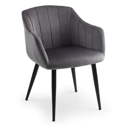 Hobart Scalloped Velvet Dining Chair In Grey