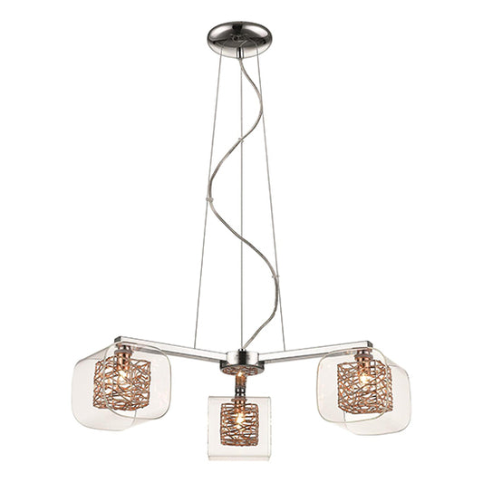 Holland 3 Clear Glass Shade Bulbs Decorative Ceiling Pendant Light In Copper
