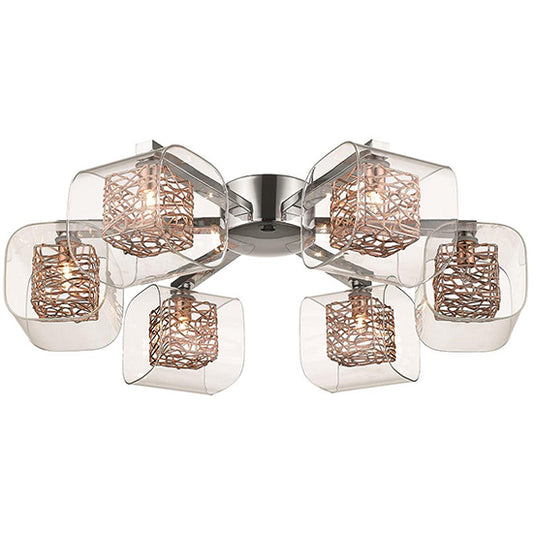 Holland 6 Clear Glass Shade Bulbs Flush Ceiling Light In Copper