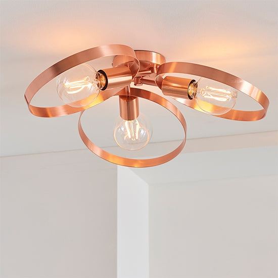 Hoop 3 Lights Semi Flush Ceiling Light In Brushed Copper