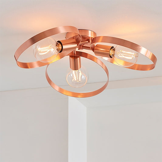 Hoop 3 Lights Semi Flush Ceiling Light In Brushed Copper