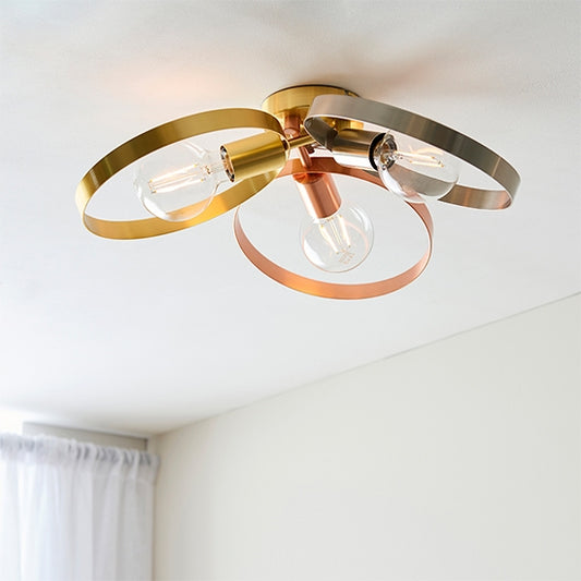 Hoop 3 Lights Semi Flush Ceiling Light In Mixed Brushed Brass
