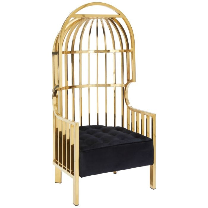 Horizon Stainelss Steel Dome Cage Chair In Gold With Black Velvet Seat