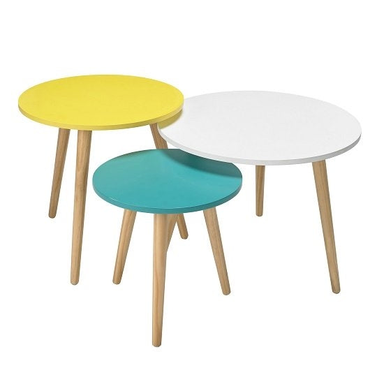 Hove Wooden Nest Of Tables In Oak With Pastel Tops