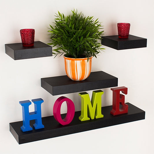 Hudson Narrow Wooden Set Of 4 Wall Shelves In Matt Black