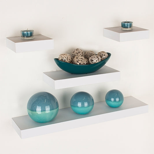 Hudson Narrow Wooden Set Of 4 Wall Shelves In Matt White