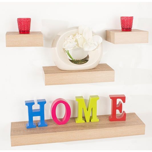 Hudson Narrow Wooden Set Of 4 Wall Shelves In Oak Effect