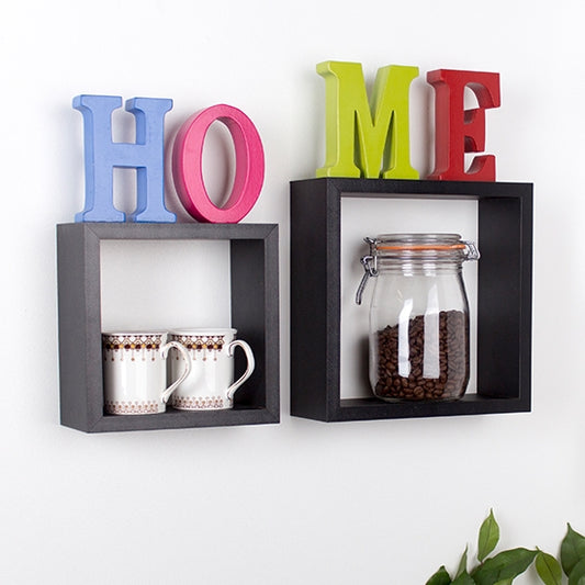 Hudson Wooden Set Of 2 Cubes Wall Shelf In Matt Black