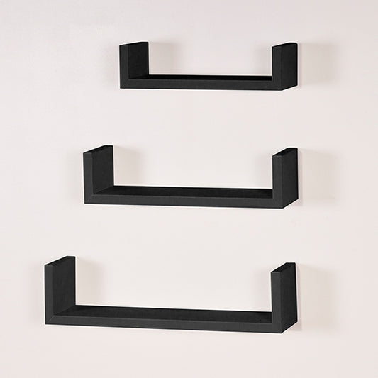 Hudson Wooden Set Of 3 Floating U Shape Wall Shelves In Matt Black
