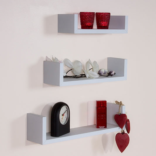 Hudson Wooden Set Of 3 Floating U Shape Wall Shelves In Matt White