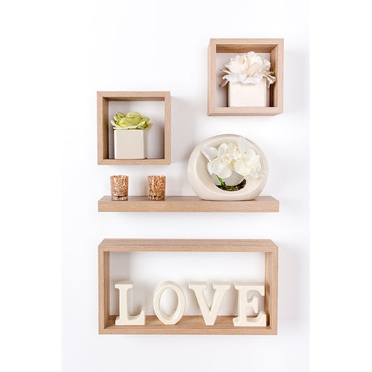 Hudson Wooden Set Of 4 Wall Shelves In Oak Effect