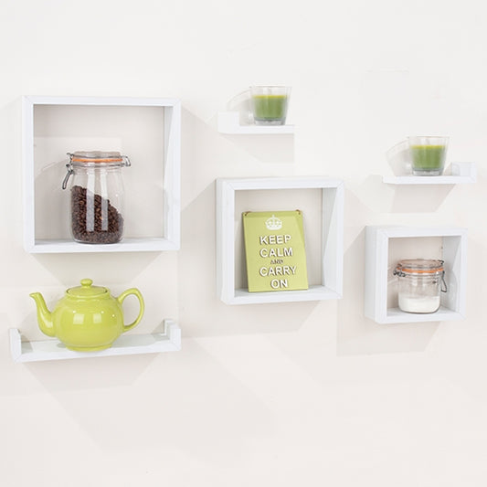 Hudson Wooden Set Of 6 Floating Wall Shelves In Matt White