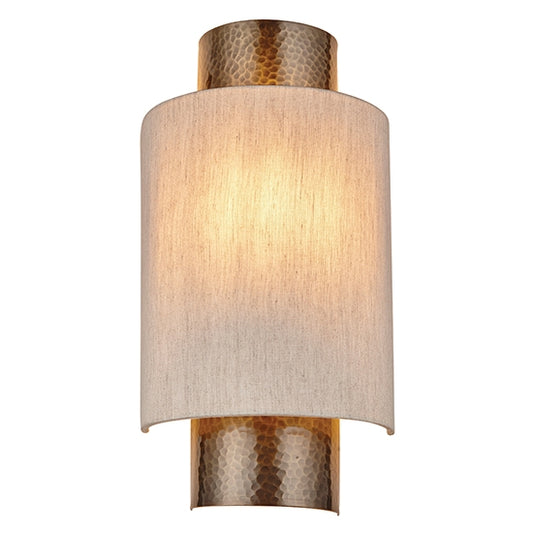 Indara Natural Linen Mix Fabric Shade Wall Light In Hammered Bronze