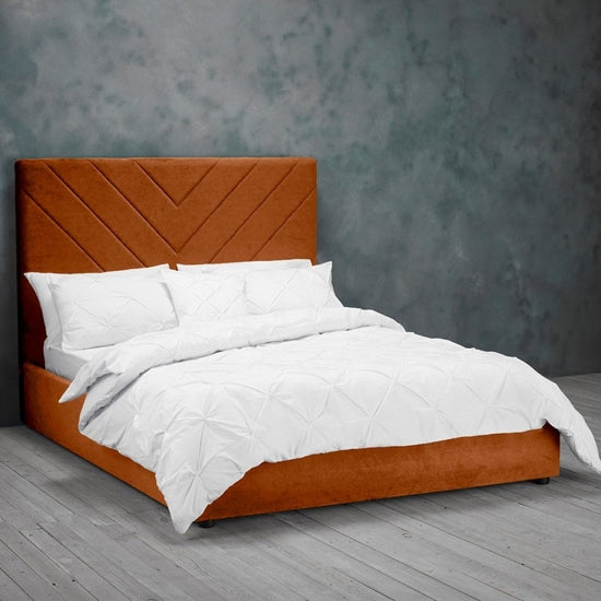 Islington Velvet Upholstered King Size Bed In Orange