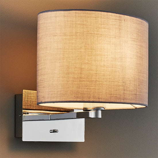 Issac Cool Grey Ellipse Shade Wall Light With USB In Polished Chrome