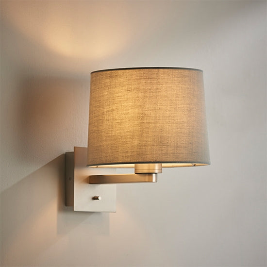 Issac Cool Grey Taper Cylinder Shade Wall Light In Matt Nickel