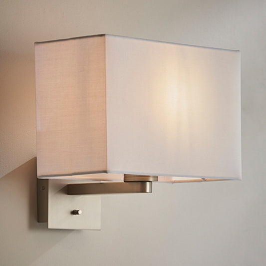 Issac Rectangular Vintage White Shade Wall Light In Matt Nickel