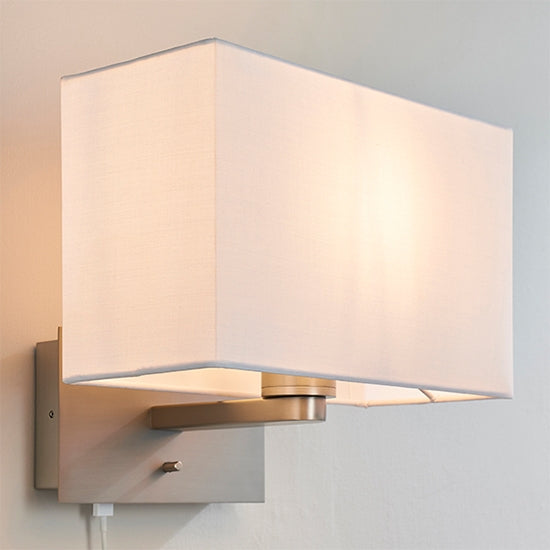 Issac Rectangular Vintage White Shade Wall Light With USB In Matt Nickel