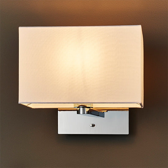 Issac Rectangular Vintage White Shade Wall Light With USB In Polished Chrome
