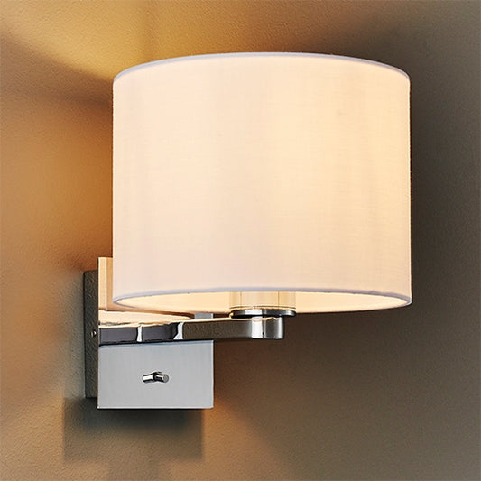 Issac Vintage White Cylinder Shade Wall Light In Polished Chrome