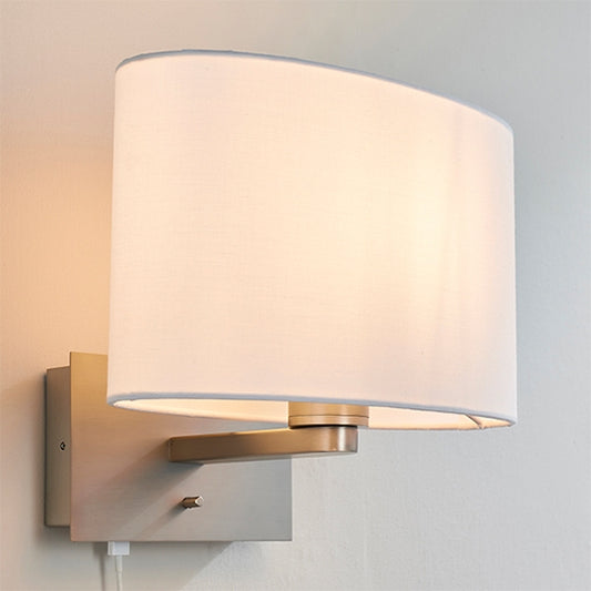 Issac Vintage White Ellipse Shade Wall Light With USB In Matt Nickel