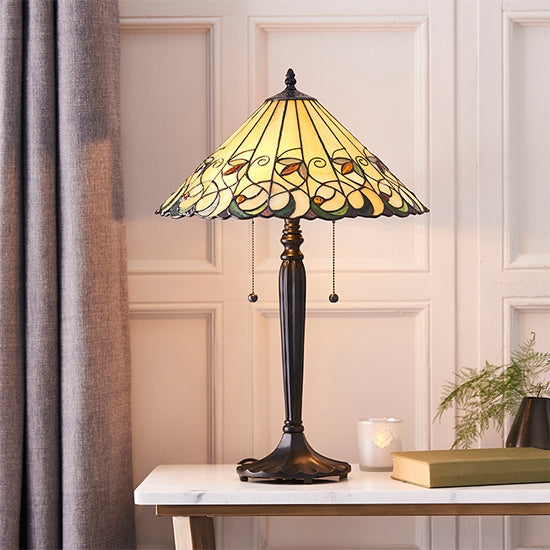 Jamelia Medium Tiffany Glass Table Lamp In Dark Bronze