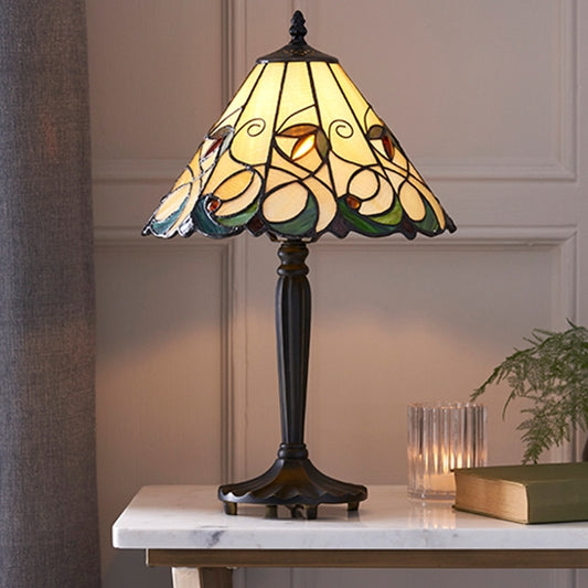 Jamelia Small Tiffany Glass Table Lamp In Dark Bronze