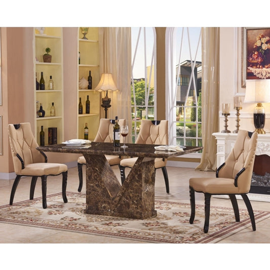 Jarvis Marble Dining Set With 4 PU Light Brown Chairs