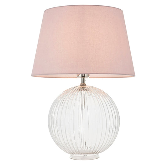 Jemma And Evie Pink Shade Table Lamp With Clear Ribbed Base