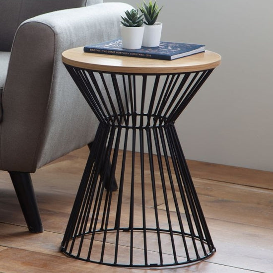 Jersey Round Wire Wooden Lamp Table In Oak