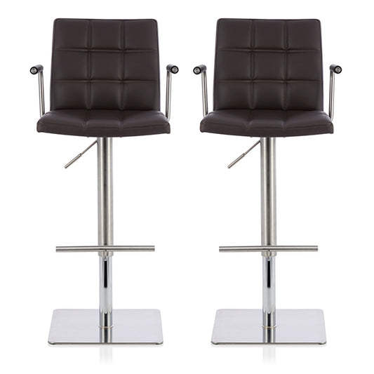 Jonquil Brown Faux Leather Swivel Adjustable Height Bar Stools In Pair