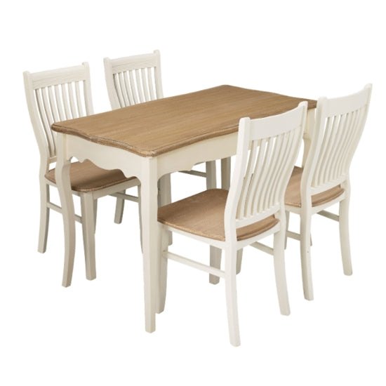 Juliette Wooden Dining Table In Cream And Oak With 4 Chairs