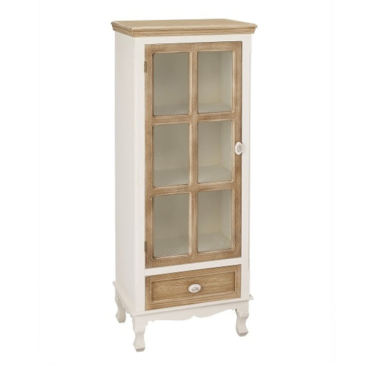 Juliette Wooden Display Unit In Cream And Oak With Glass