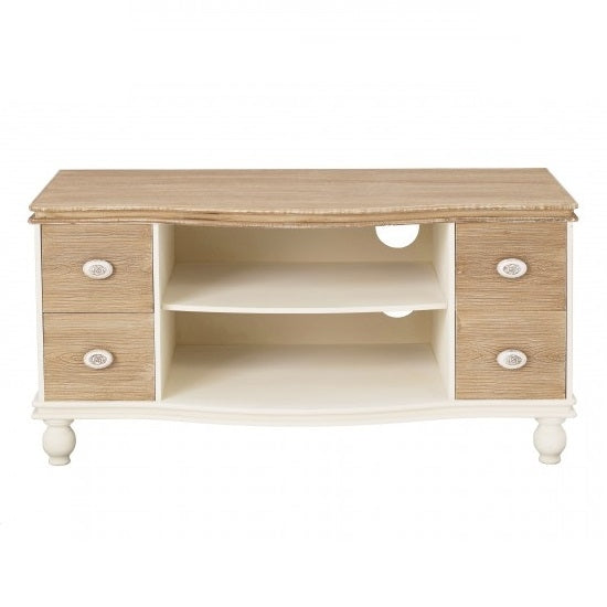 Juliette Wooden TV Stand In Cream And Oak With 4 Drawers