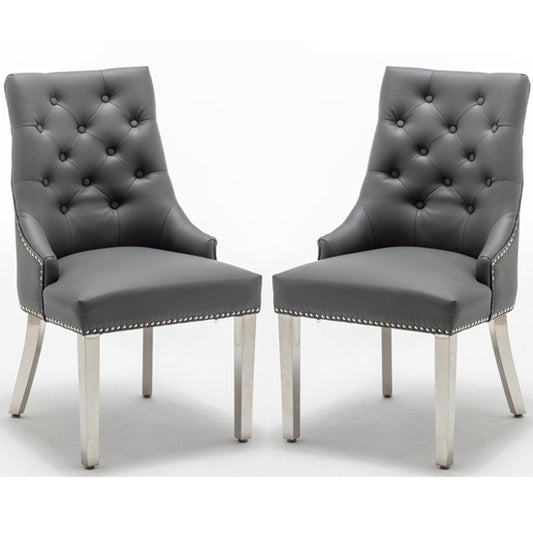 K-Edmundson Grey Faux Leather Dining Chairs In Pair