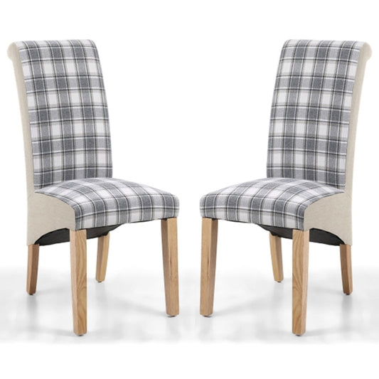 Kenna Checks And Plain Herringbone Side Dining Chairs In Pair