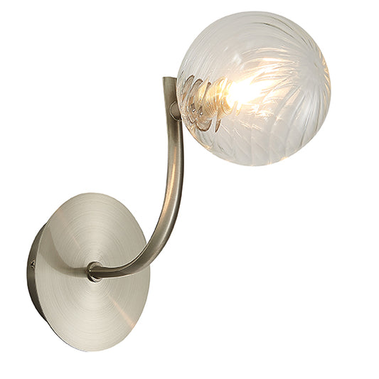 Kettlewell 1 Grooved Swirls Glass Globe Bulb Wall Light In Satin Nickel