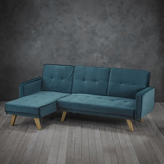 Kitson Velvet Upholstered L-Shaped Sofa In Teal