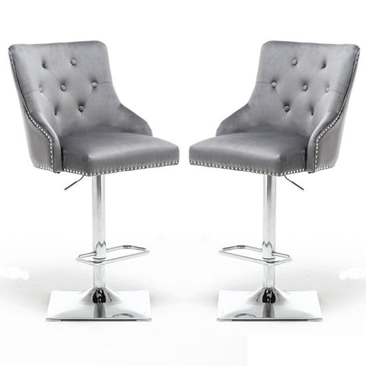 Knightsbridge Dark Grey Velvet Gas Lift Bar Stool In Pair