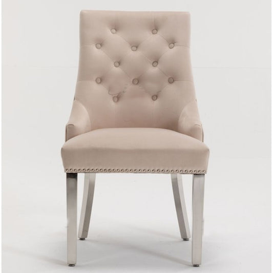 Knightsbridge Knocker Back Velvet Upholstered Dining Chair In Cream